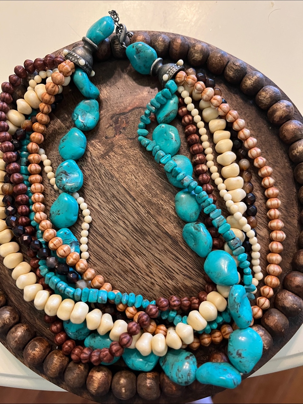 Boho Turquoise Multi-Strand Beaded Necklace